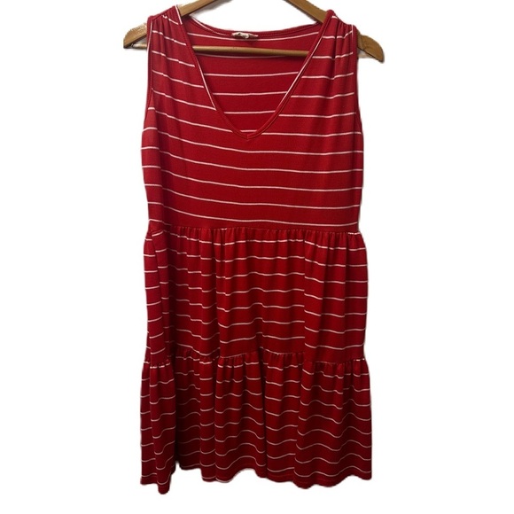 See You Monday‎ Los Angeles Striped Red&White Sleeveless V-Neck Dress XL - Picture 1 of 12